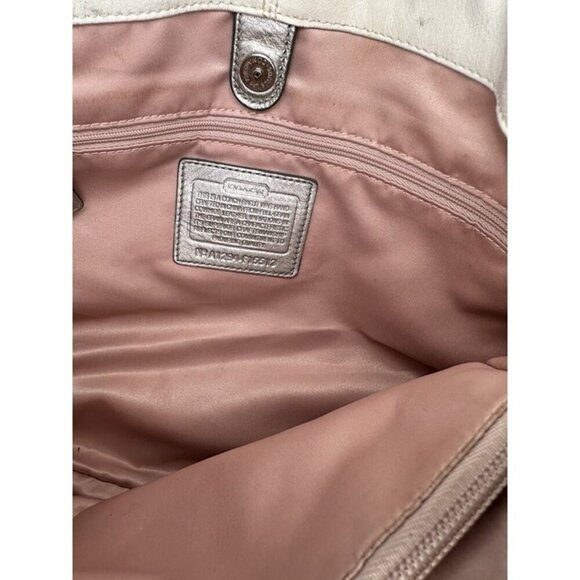 COACH ASHLEY White Silver Leather Handbag Purse Pink Lining J1194 - F15513 - Picture 8 of 12